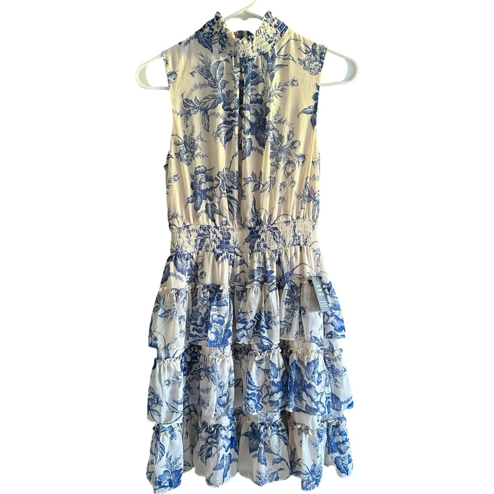 Express • Blue & White Tiered Floral Dress • Size XS - Picture 3 of 8